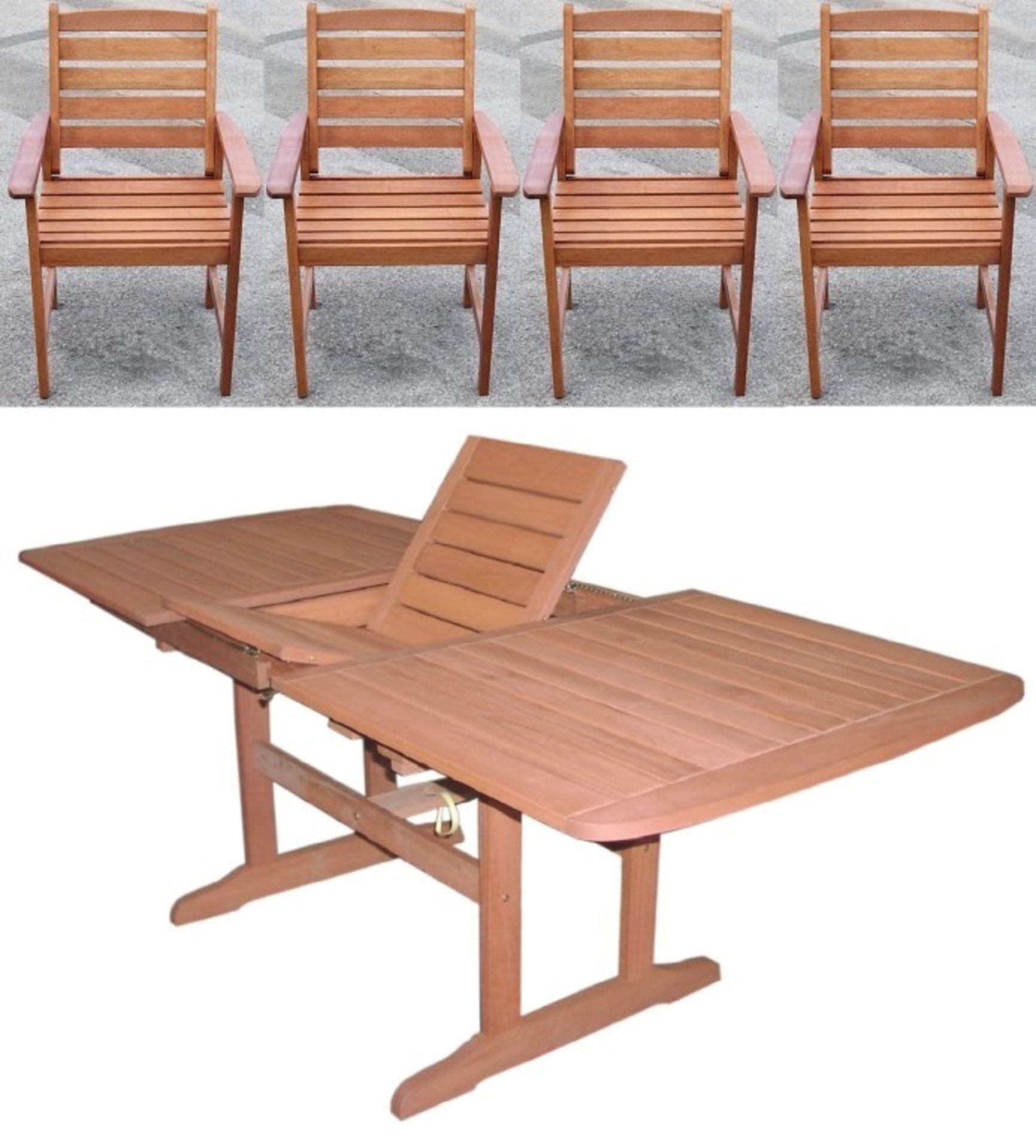 5-Piece Garden Furniture Set Includes 1 x Table Extending (Rectangular) & 4 x Armchairs - Made