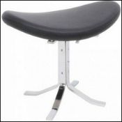 1 x Voga Corona Lounge Stool - Inspired by Poul Volther - Black Aniline Leather With Chrome Base -