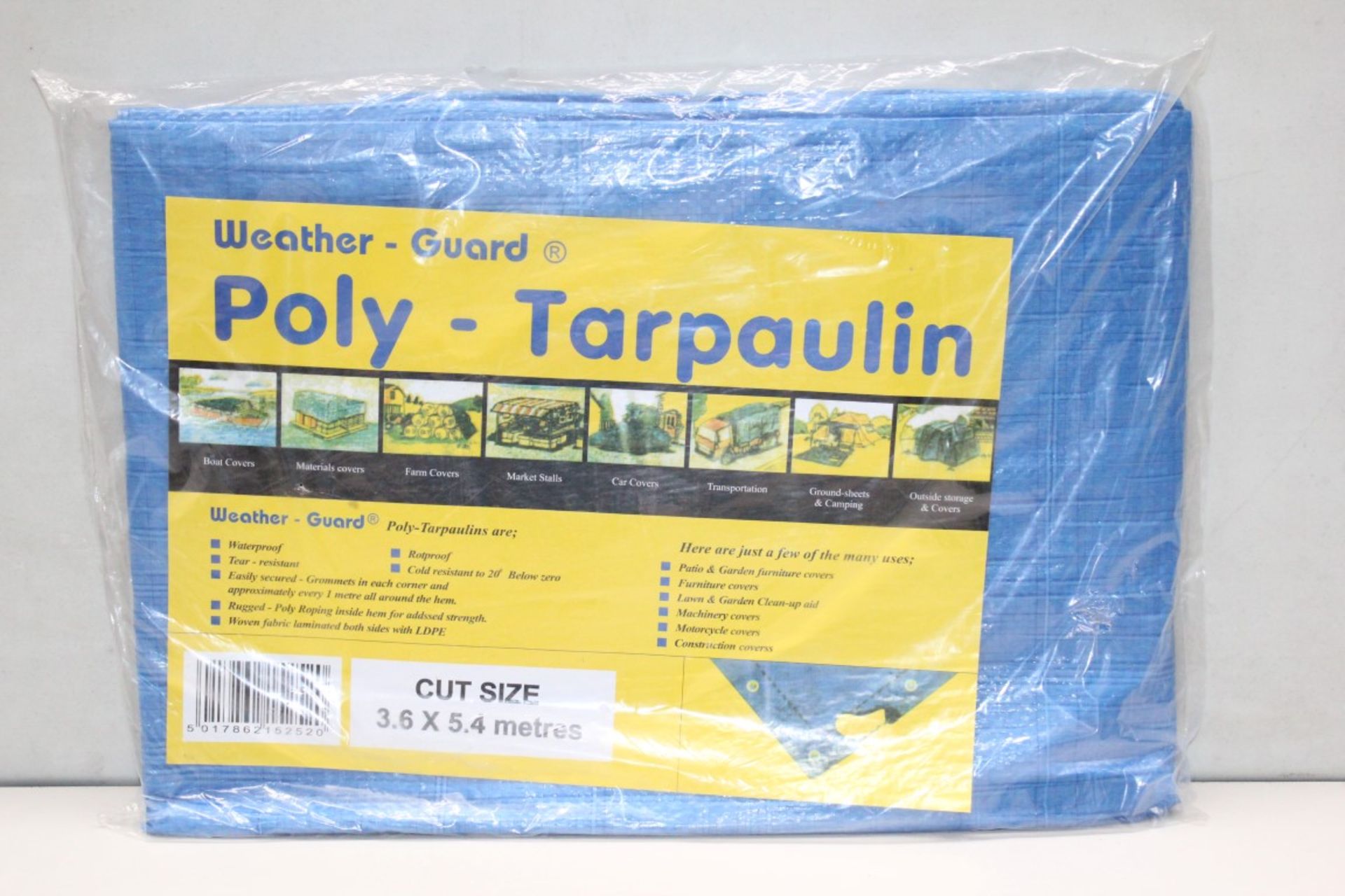 2 x Packs Of Waterproof POLY TARPAULIN - Both 3.6 X 5.4 METRES - Colour: Blue - Both New &