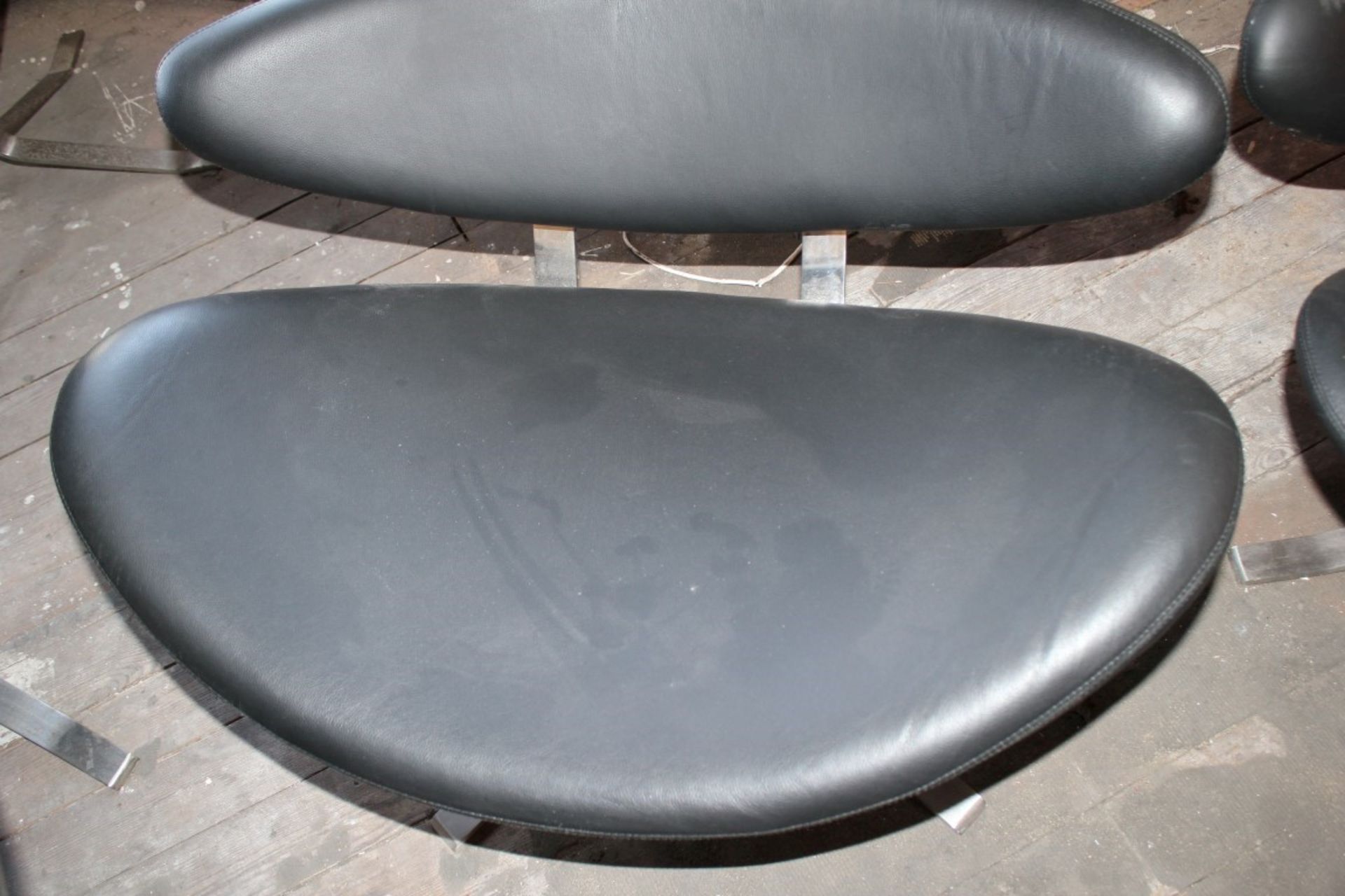 1 x Voga Corona Lounge Chair - Inspired by Poul Volther - Black Aniline Leather With Chrome Swivel - Image 2 of 4