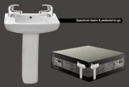 1 x Xpress Spectrum Short Projection 2 Tap Hole Cloakroom Sink Basin With Pedestal - 250mm Short