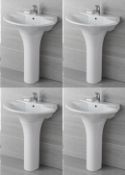 4 x Vogue Bathrooms CLARA Single Tap Hole SINK BASINS With Pedestals - 600mm Width - Brand New Boxed