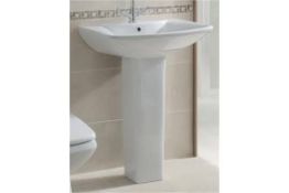 20 x Vogue Bathrooms CHEVRON One Tap Hole SINK BASINS With Pedestals - 600mm Width - Brand New Boxed