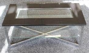 1 x Black Glass TV Unit With Glass Shelf On Chrome Stand - Ex Display Stock – Dimensions: W90 x