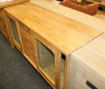 1 x Actona Solid Oak Sideboard - Features 2 Sliding Doors And 5-Drawers - Ex Display Stock –