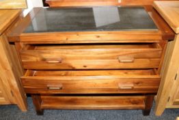 1 x Mark Webster 'Cognac' Acacia Solid Wood Granite Topped Server With 2-Drawers - Ex Display