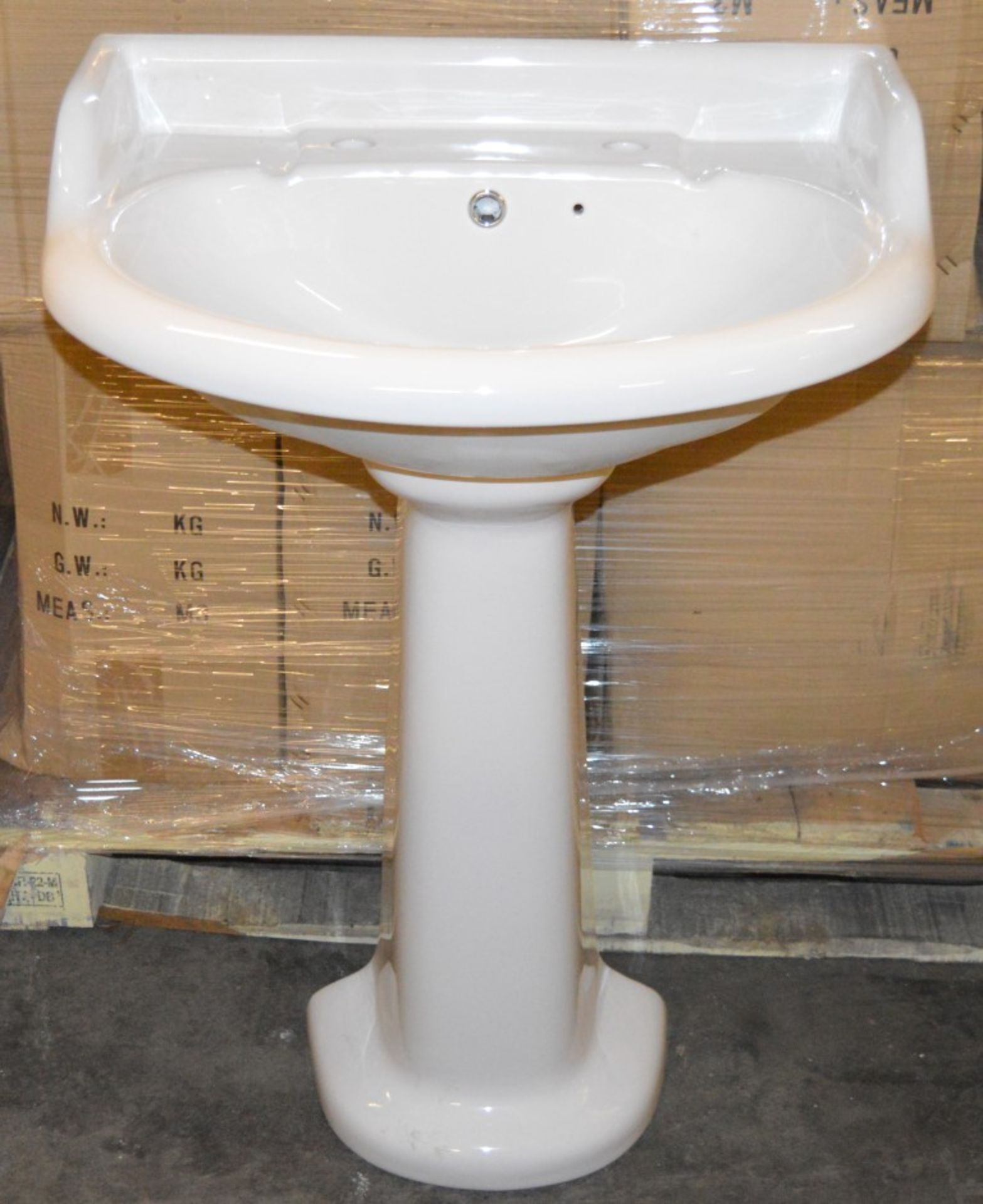 20 x Vogue Bathrooms BELTON Single Tap Hole SINK BASINS With Pedestals - 580mm Width - Brand New - Image 2 of 2