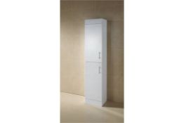 1 x Vogue Options White Gloss Bathroom 1800mm Tall Boy Storage Cabinet - Vinyl Wrap Coating for