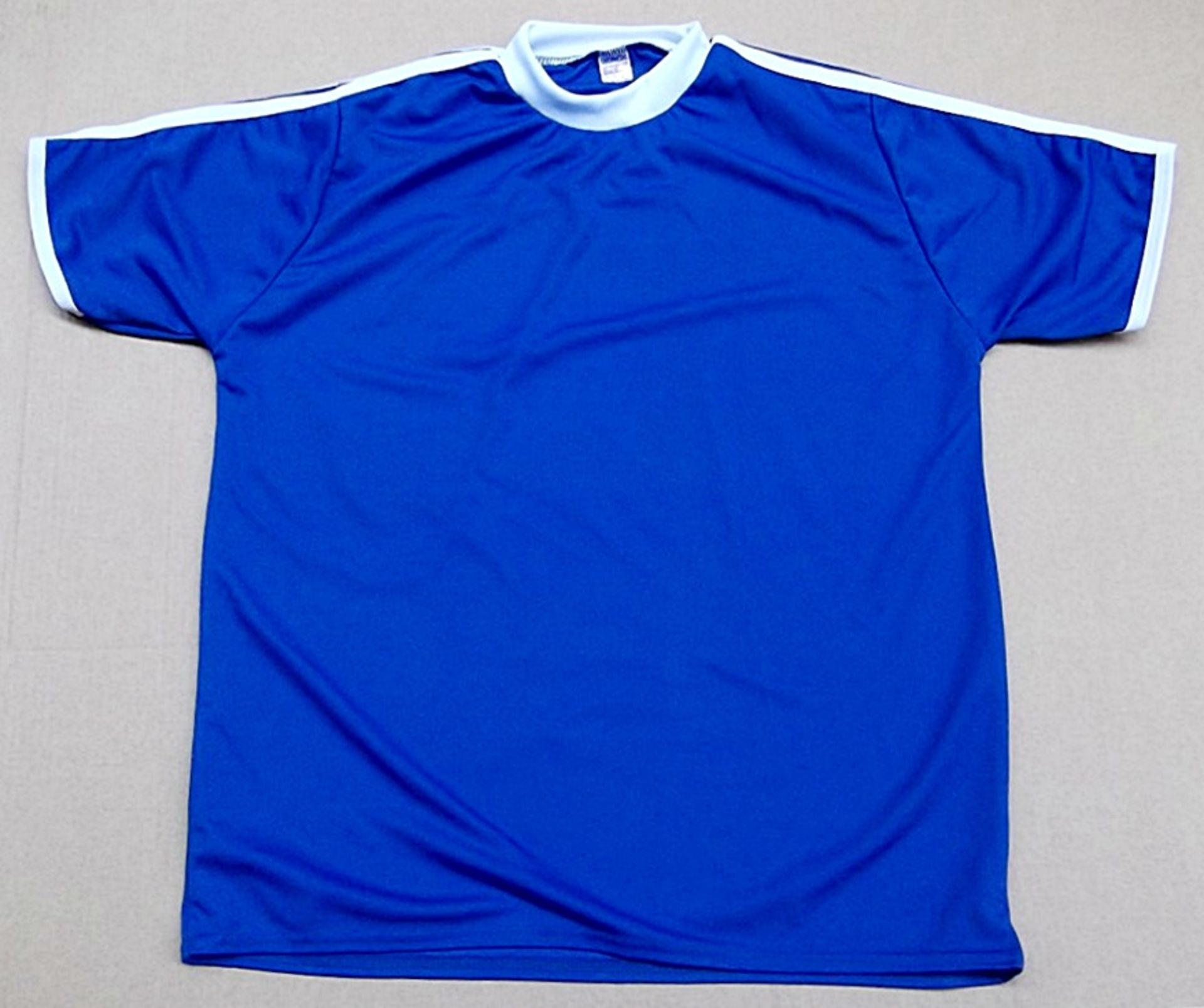 33 x Plain Football Short Sleeve Shirts - 2 Colours Supplied : Bright Blue With WHITE Detailing, and