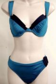 1 x Rasurel - Turquoise/Navy trim - Sorrento Push up Bikini - R20345 - Size 2C - UK 32 - Fr 85 -