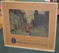 1 x Antique 'Post Office Savings Bank' Framed Advertisement Picture Depicting Owens College of