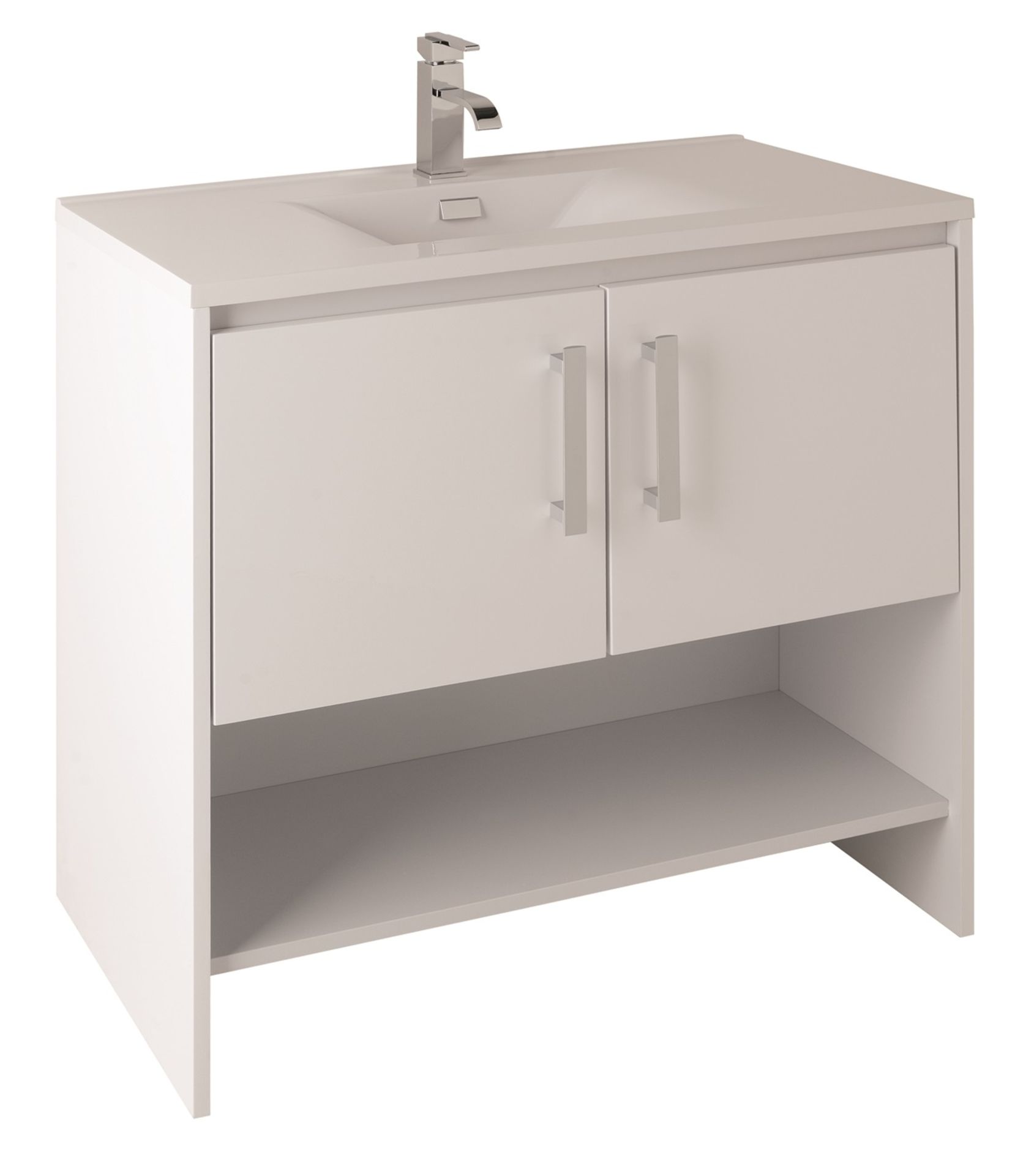 1 x Vogue Onyx White Gloss 900mm Bathroom Vanity Unit With Wash Basin - Vinyl Wrap Coating for