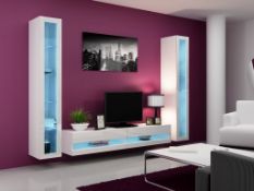1 x "VIGO" High Gloss Wall Mounted Cupboard with LED Lights - Colour: White - Modern Floating