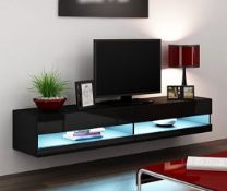 1 x "VIGO" High Gloss TV Stand Cabinet with LED Lights - Colour: BLACK - Entertainment Floating Wall