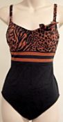 1 x Rasurel - Black/Tan Leopard and Stripe - Bahia Swimsuit - R21235 - Size 2C - UK 32 - Fr 85 -
