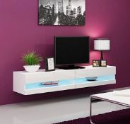 1 x "VIGO" High Gloss TV Stand Cabinet with LED Lights - Colour: WHITE - Entertainment Floating Wall
