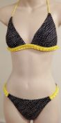 1 x Rasurel - Black Polka dot and Yellow Frill Gold Bikini - R21061 Touquet -Shorty - Size 2 - UK 32