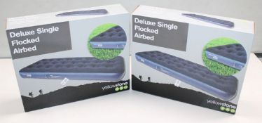 2 x Yellowstone Deluxe Single Flocked Airbeds - Both Blue - CL155 - Brand New & Boxed - Ref: