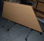 4 x Foldable Work Desks - Oak Finish on Castors - Folds For Easy Storage - Ideal For Spare Office