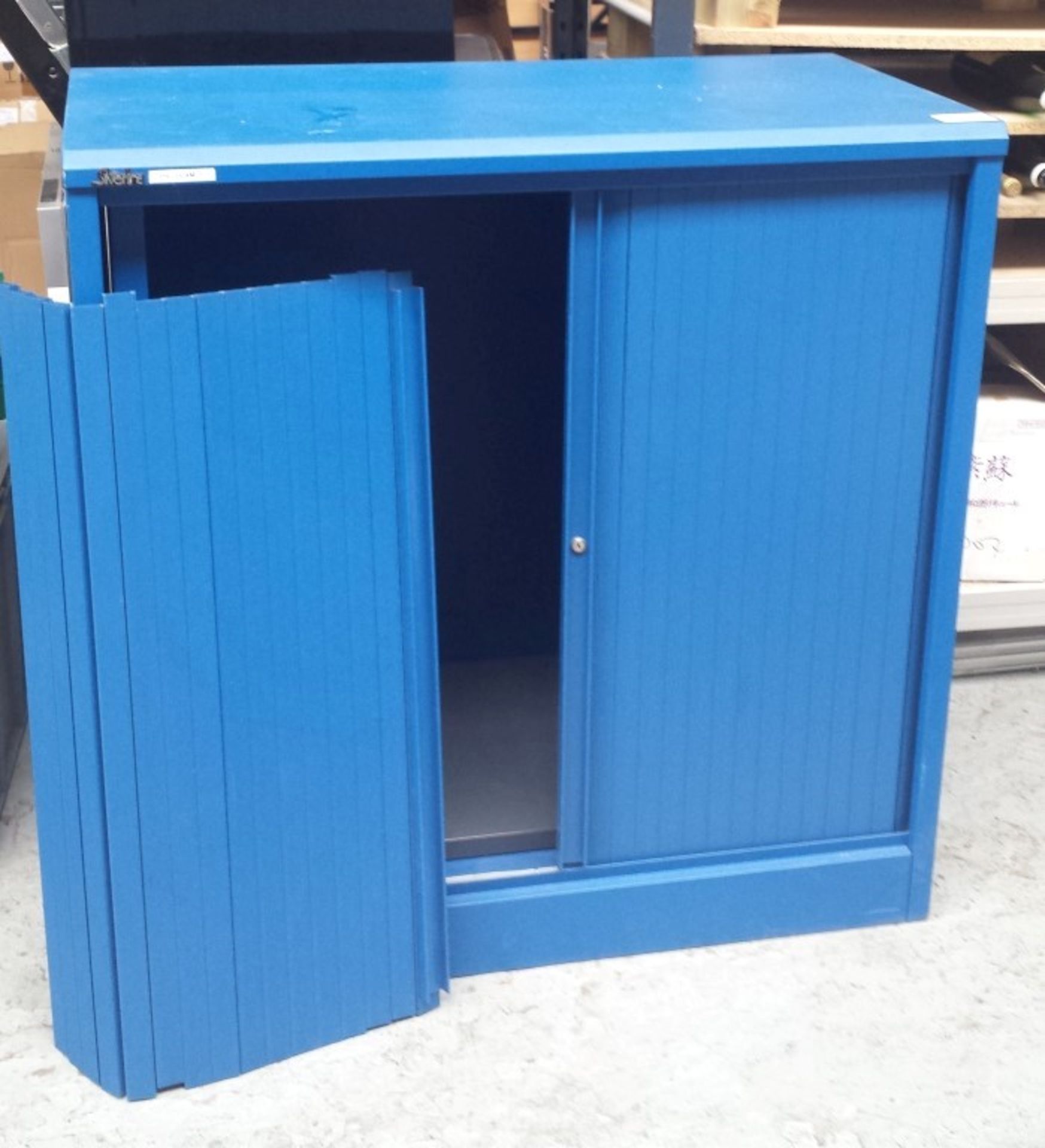 1 x Silverline Office Storage Cabinet With Tambour Sliding Doors - BLUE - Does NOT Include Key -