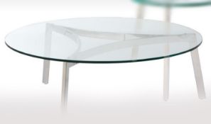 1 x "TRILOGY" Chelsom Round Glass Topped COFFEE TABLE - Tempered Glass Top with Chrome Finished Base