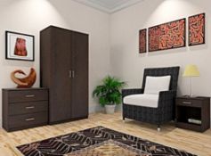 1 x "Panama" Bedroom Furniture Set - Colour: Espresso - Set Includes: 2-Door Wardrobe, 3-Drawer