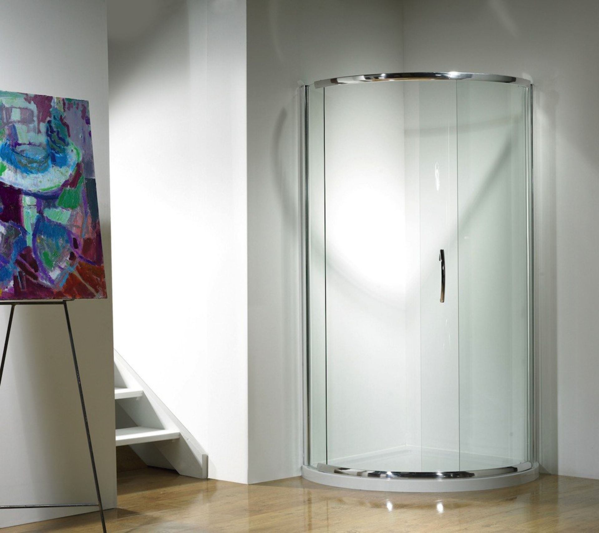 1 x Synergy Bathrooms Single Curved Door Quadrant Shower Enclosure - Chrome Framed With Clear