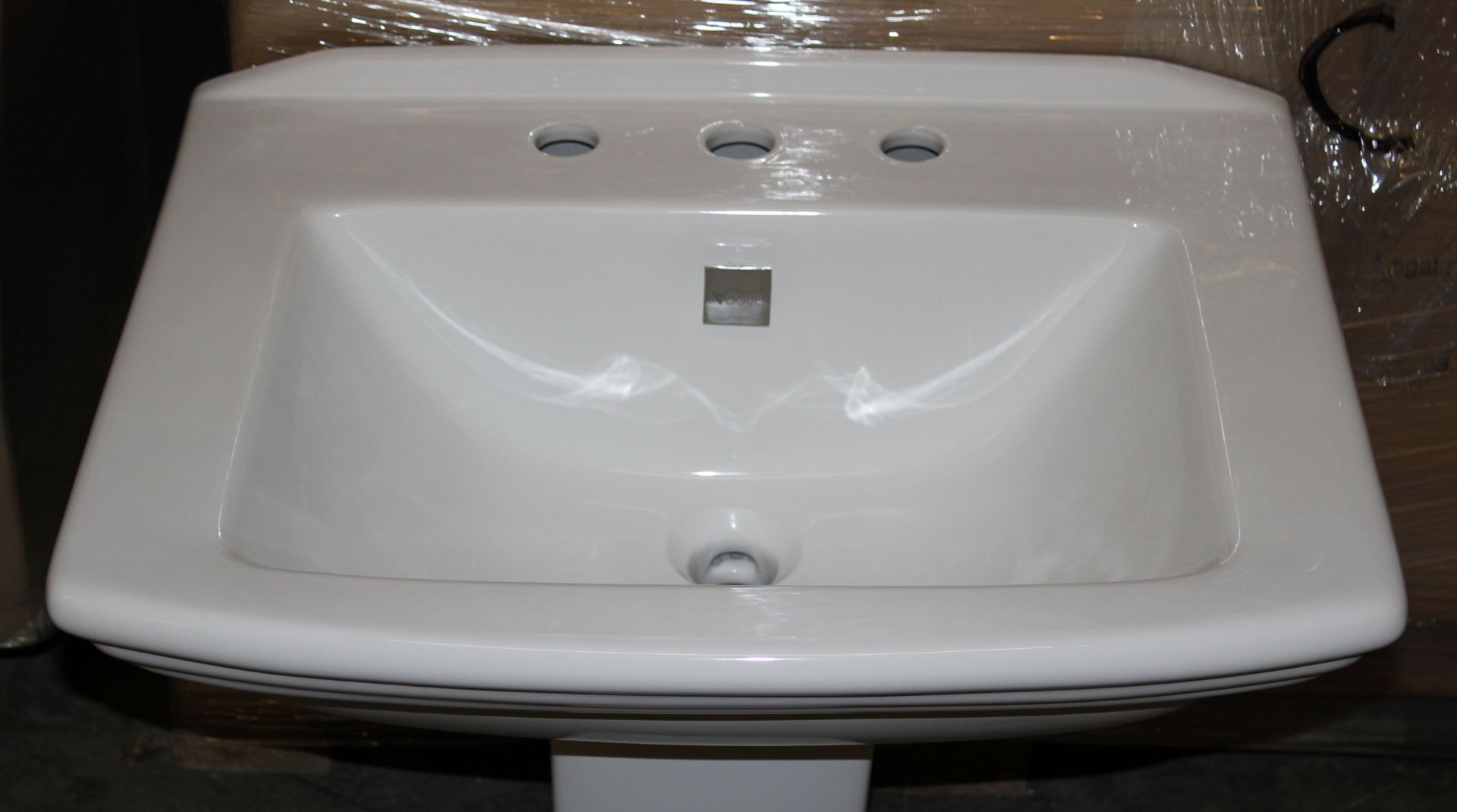 1 x Vogue Bathrooms REGAL Three Tap Hole SINK BASIN With Semi Pedestal - 600mm Width - Brand New - Image 3 of 3