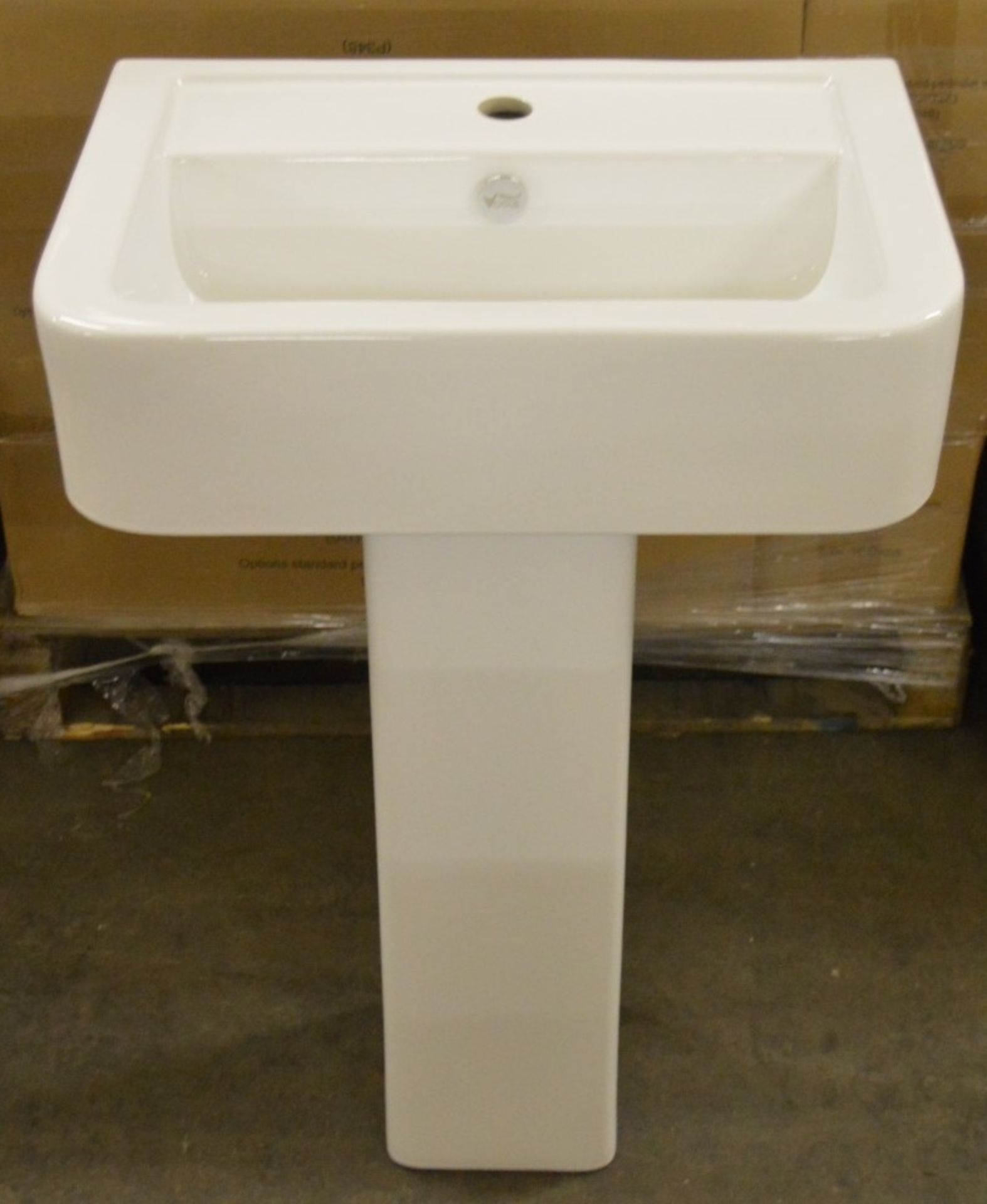 1 x Vogue Bathrooms OPTIONS Single Tap Hole SINK BASIN With Pedestal - 580mm Width - Brand New Boxed - Image 8 of 8