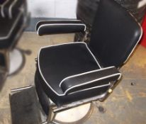 1 x Antique / Retro Barbers Chair - Partly Restored and Reupholstered As Shown - W58 x H8 x D100cm -