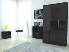 1 x Toronto Caspian Black Gloss Bedroom Furniture - 3 Piece Set - Includes: 3 Door Wardrobe, Large