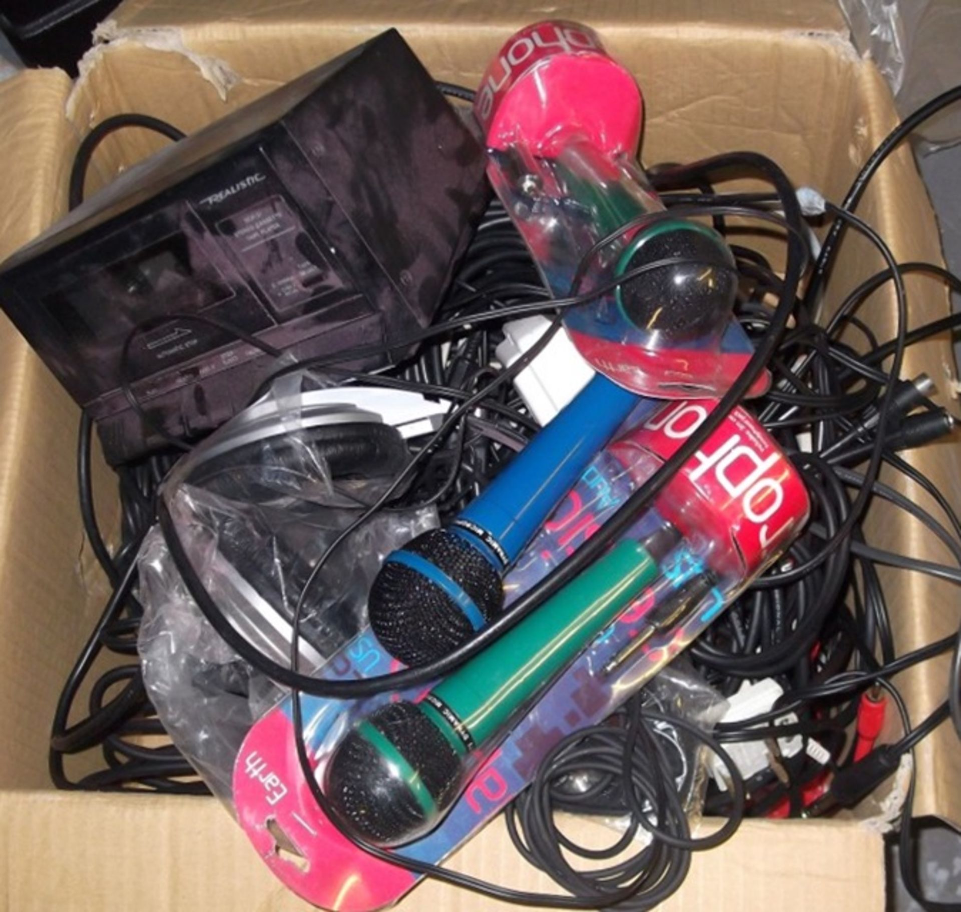 1 x Box Of Assorted Sound Equipment - Includes Professional Microphones, Tape Deck, Mixed Audio