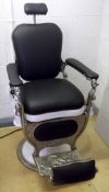 1 x Antique "James Barker Philadelphia" Barbers Chair - Restored and Reupholstered To A Good