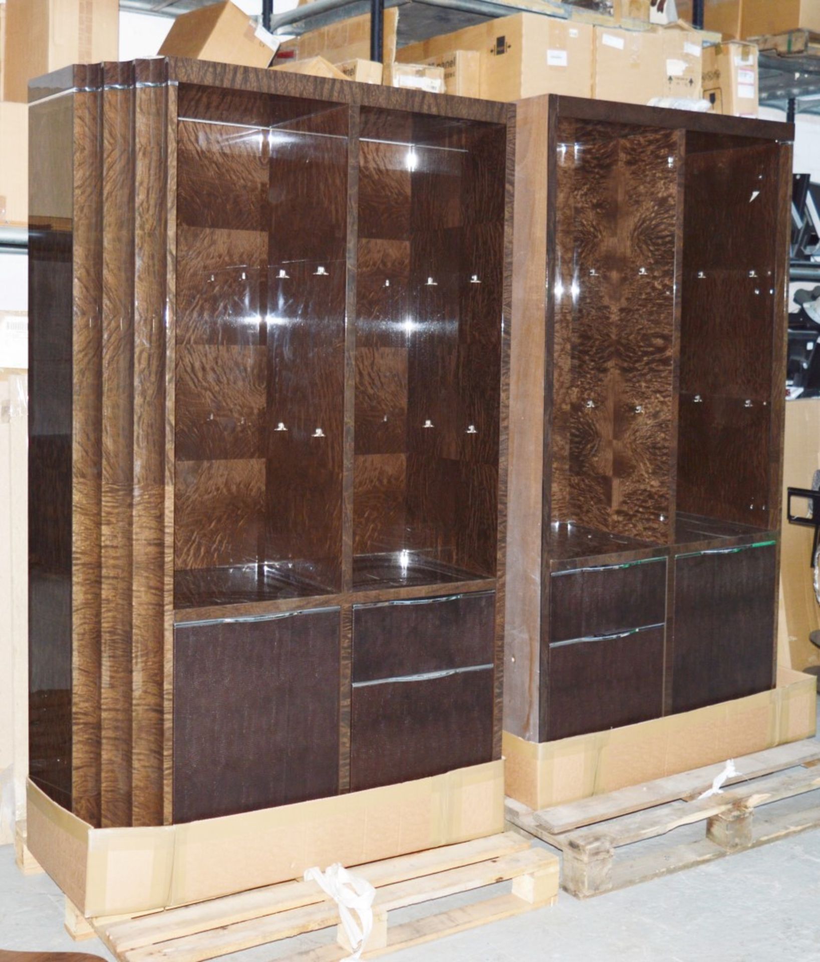 1 x Giorgio Absolute Double Bookcase 4084 – Mako Japanese Tamos Burl Veneer With a High Gloss Finish - Image 13 of 14