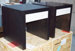 2 x Fendi Bedside Tables - Stunning Wenge Wood Finish With Single Drawers- Drawers Feature Leather