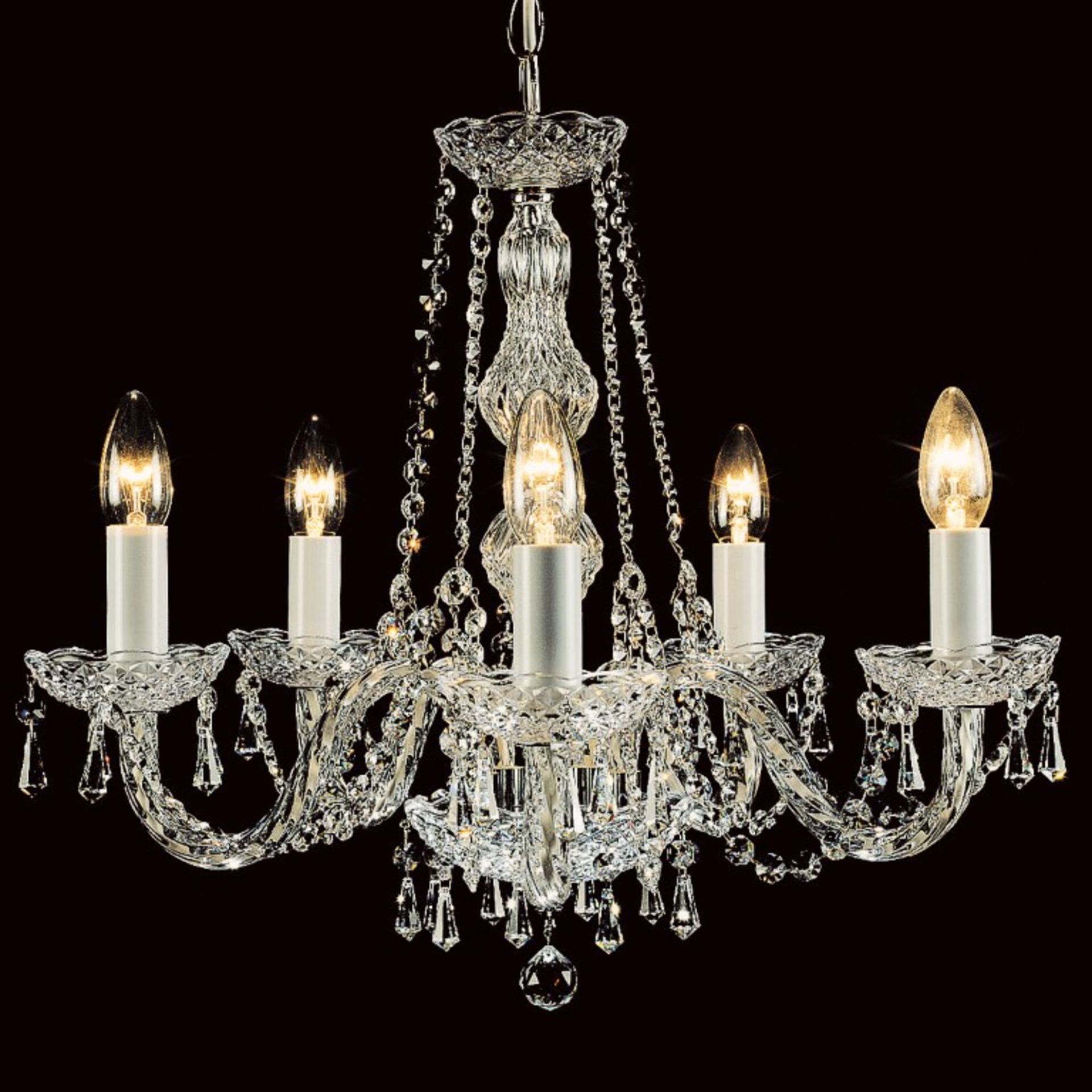 1 x Impex "Modra" 5-Light Georgian-Style Crystal Chandelier Fitting with Strass Crystal - Ref: