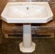 1 x Vogue Bathrooms ODEON Two Tap Hole SINK BASIN With Pedestal - 600mm Width - Brand New Boxed