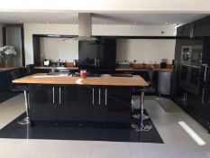 1 x Space Black High Gloss Fitted Kitchen With Solid Wood Worktops and Large Selection of Zanussi