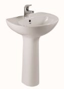 1 x Vogue Bathrooms CHEVRON Single Tap Hole SINK BASIN and Pedestal - 600mm Width - Brand New and