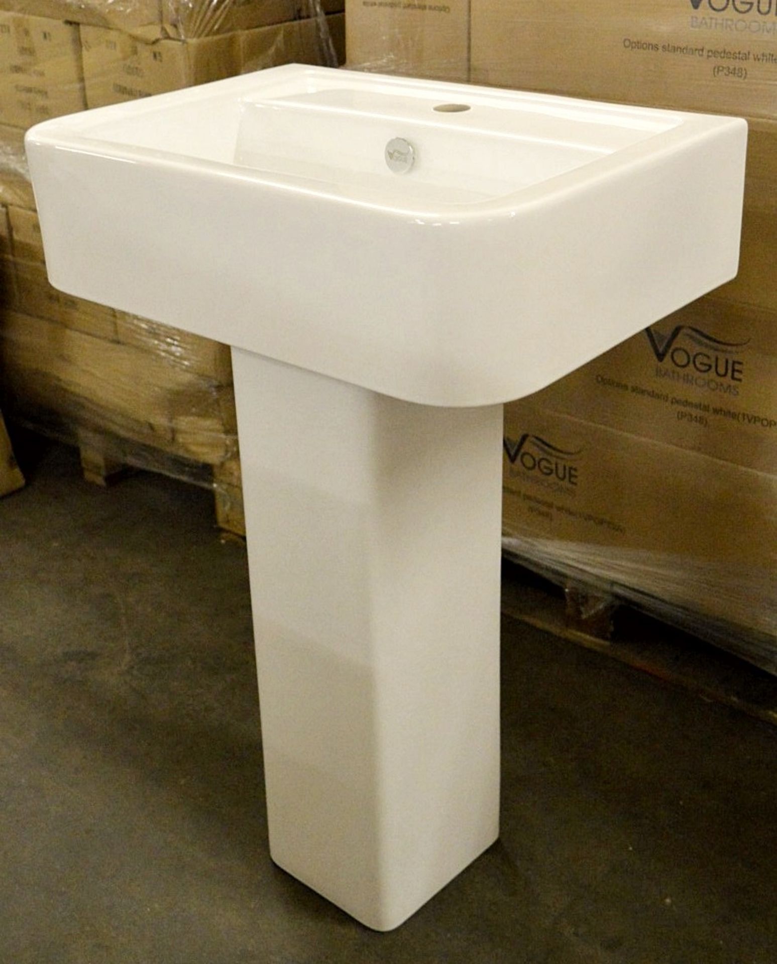 1 x Vogue Bathrooms OPTIONS Single Tap Hole SINK BASIN With Pedestal - 450mm Width - Brand New Boxed - Image 3 of 3