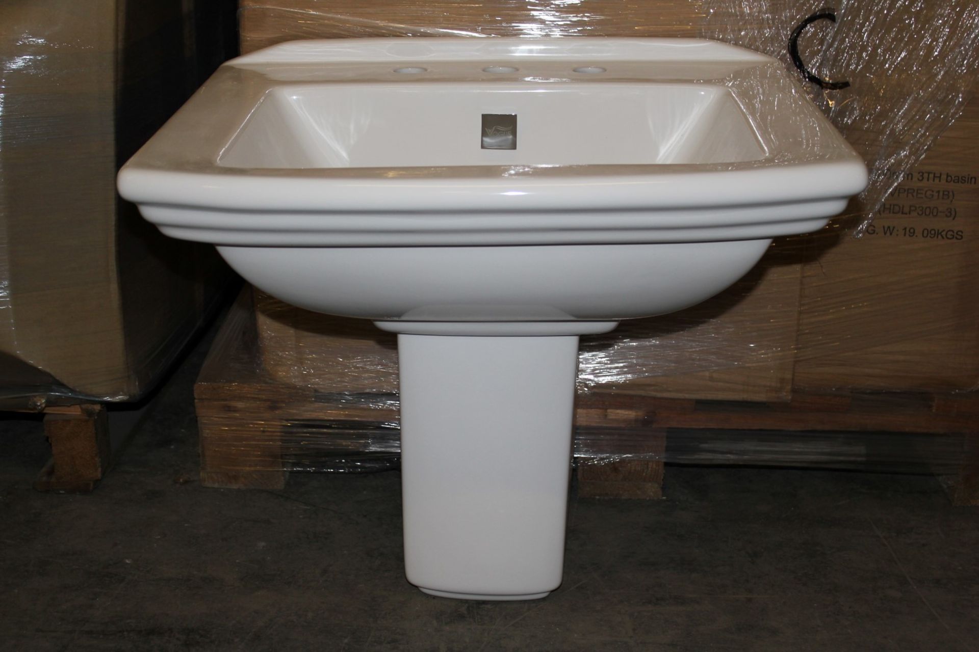 1 x Vogue Bathrooms REGAL Three Tap Hole SINK BASIN With Semi Pedestal - CL034 - Brand New Stock -