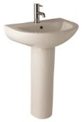 1 x Vogue Bathrooms COMFORT Single Tap Hole SINK BASIN With Pedestal - 600mm Width - Brand New Boxed
