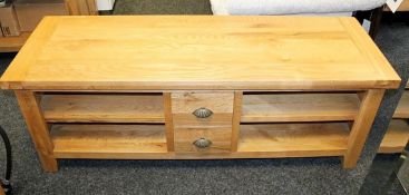 1 x Mark Webster 'Vermont' Solid Oak TV Unit (Widescreen) - 2-Drawers - Ex Display Stock –
