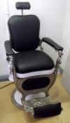 1 x Antique "James Barker Philadelphia" Barbers Chair - Restored and Reupholstered To A Good