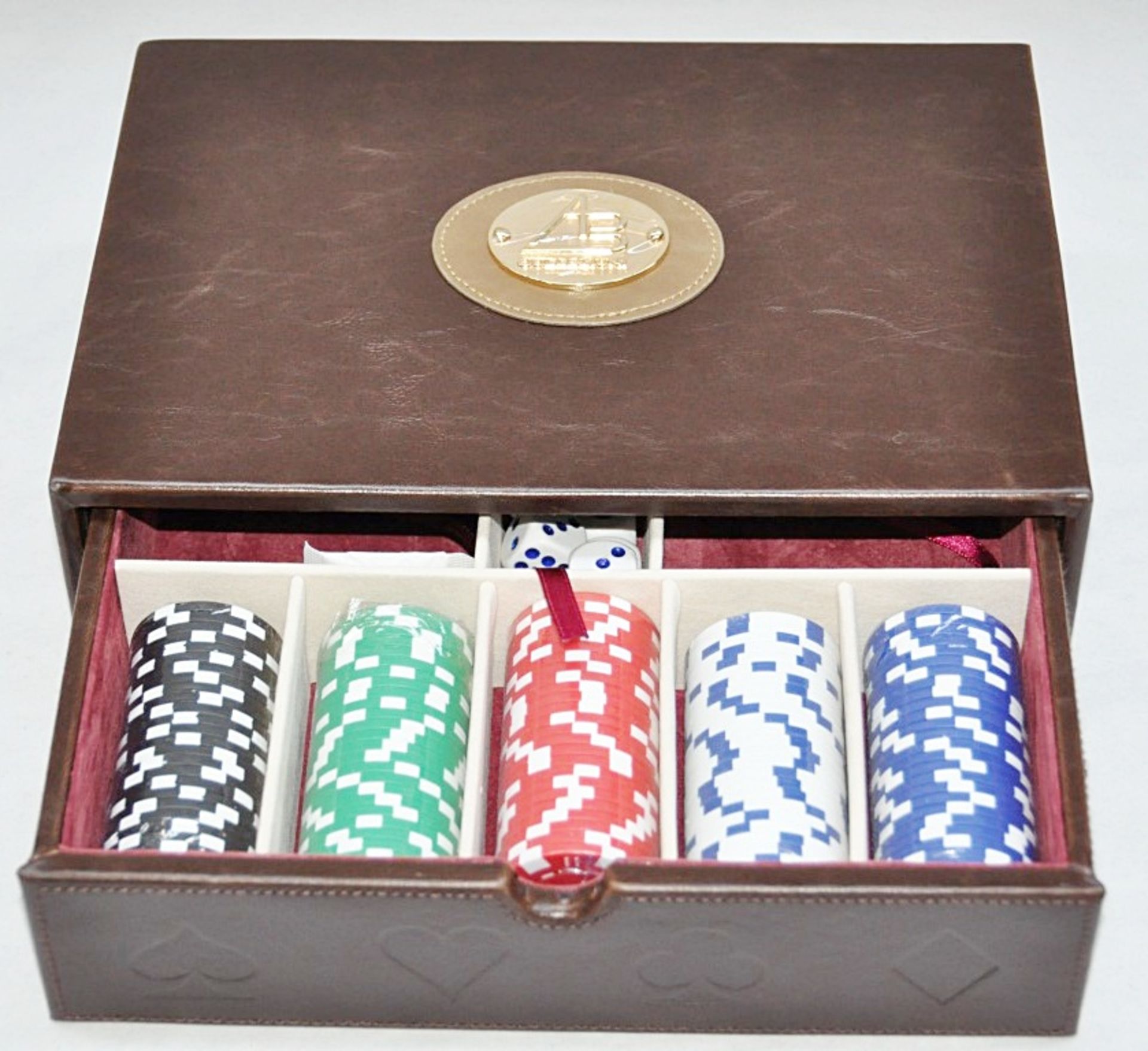 1 x "AB Collezioni" Italian Genuine Leather-Bound Luxury POKER SET (34048) - Ref LT004  - Features