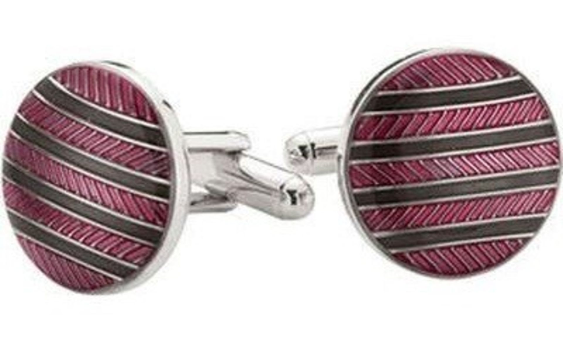 10 x Pairs of Genuine “Circle, Stripe” Enamel CUFFLINKS by Ice London – Silver Plated, 2 Colours