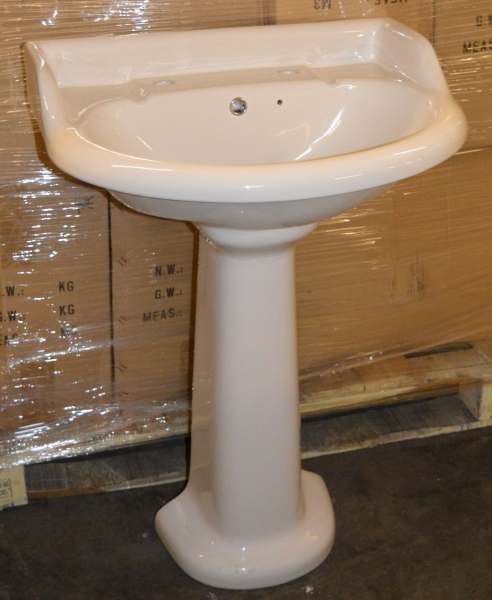 1 x Vogue Bathrooms BELTON Single Tap Hole SINK BASIN With Pedestal - 580mm Width - Brand New - Image 3 of 5