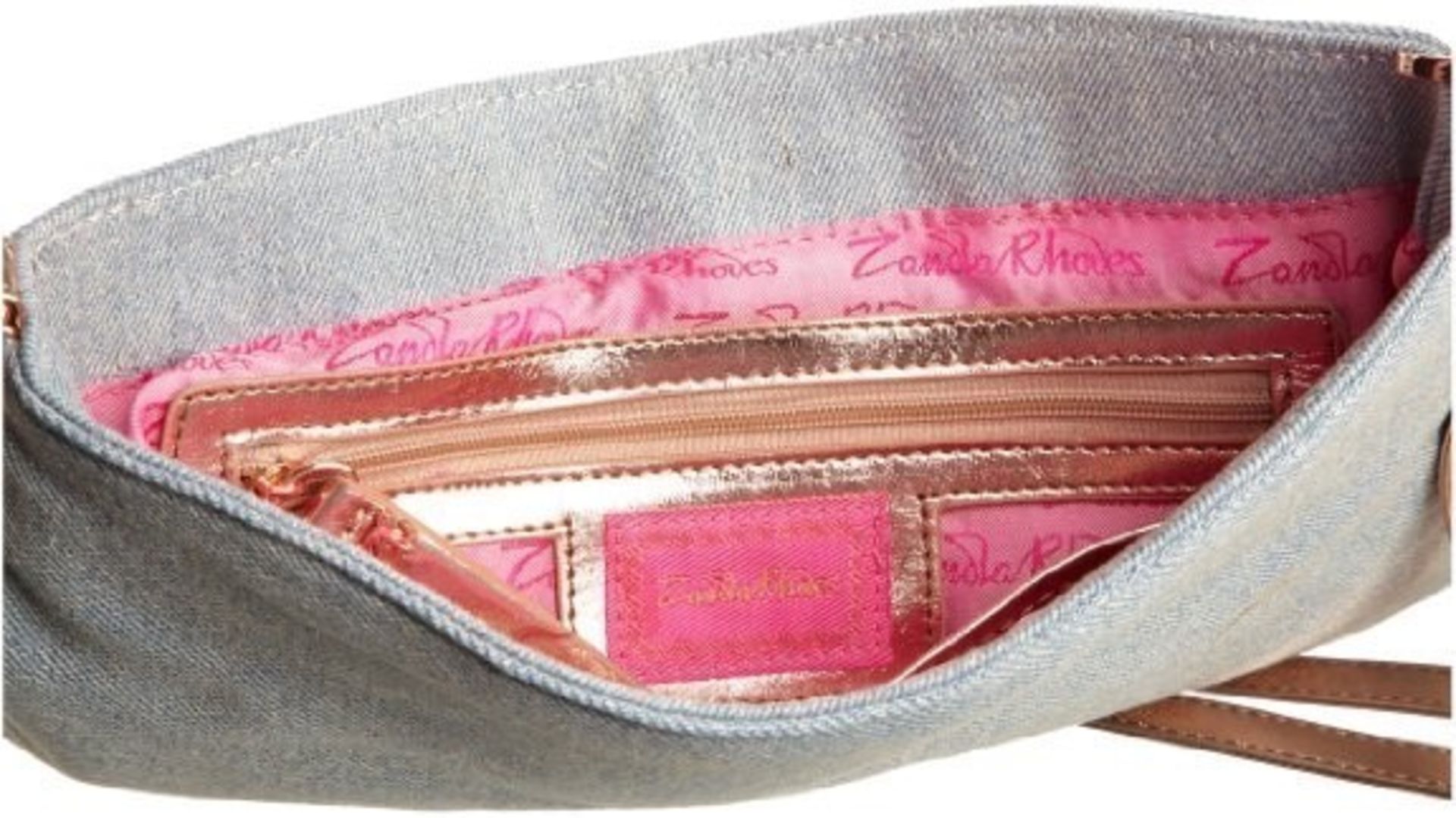 5 x Zandra Rhodes Women's "Rihanna 01" Clutch Bags- Denim – BLUE - Rose Print - CL008 - Brand New