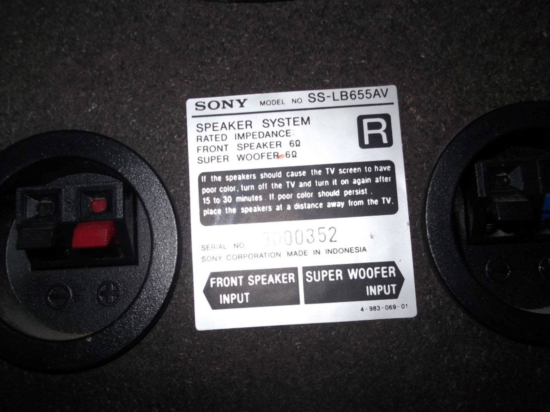 Set of 2 x Sony Speakers With Built-In Super Woofer - Model: SS-LB655AV- PD064 - CL079 - Location: - Image 4 of 6