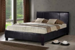 1 x Birlea Berlin Bed - Faux Brown Leather - 4ft 6' Double 135cm - Brand New & Boxed - CL112 -